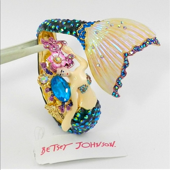 New Betsey Johnson Mermaid Hinged Bangle Bracelet - Picture 3 of 14